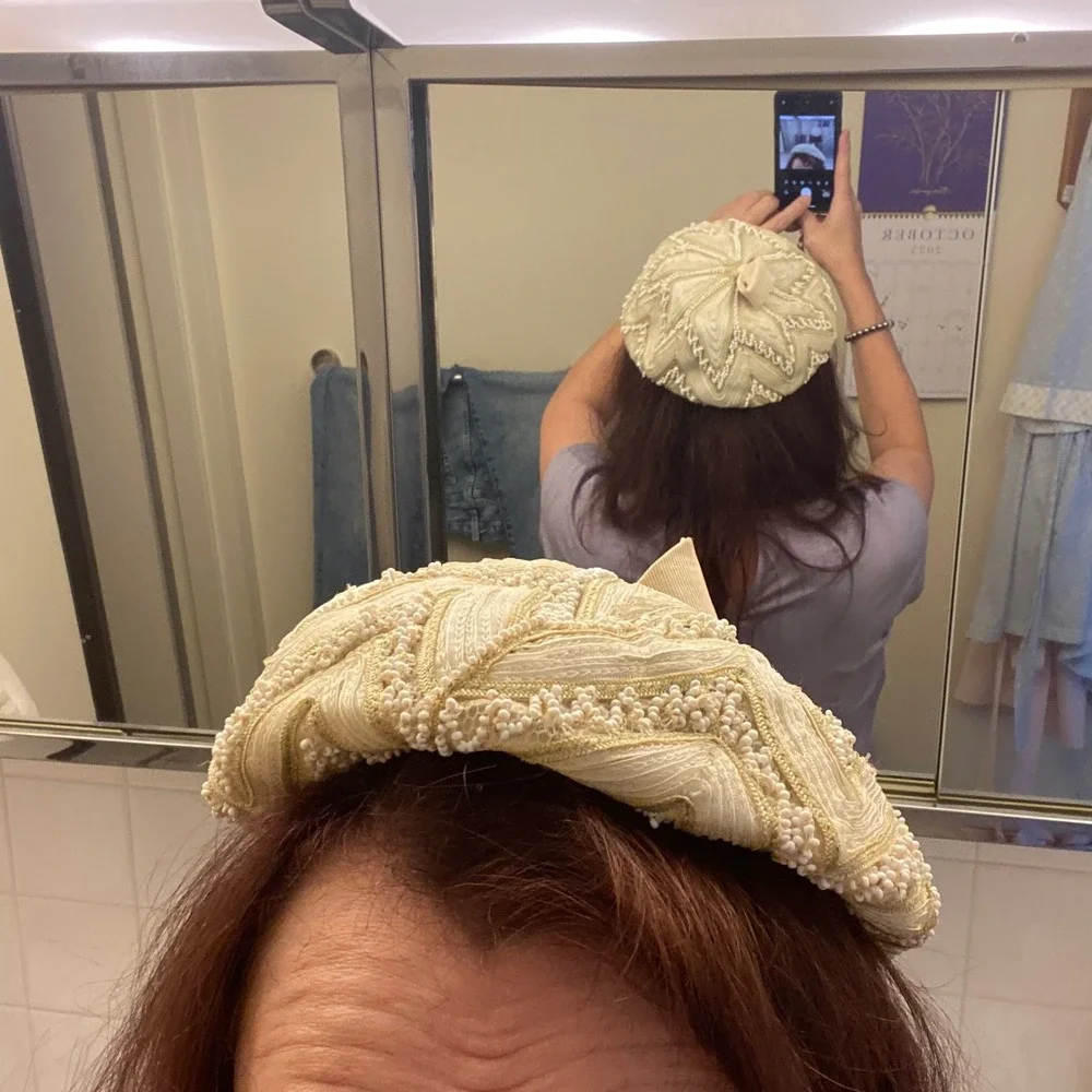 Gladys & Belle Ivory Beaded Soutache Halo Beret Cocktail‎ Hat Bridal OS